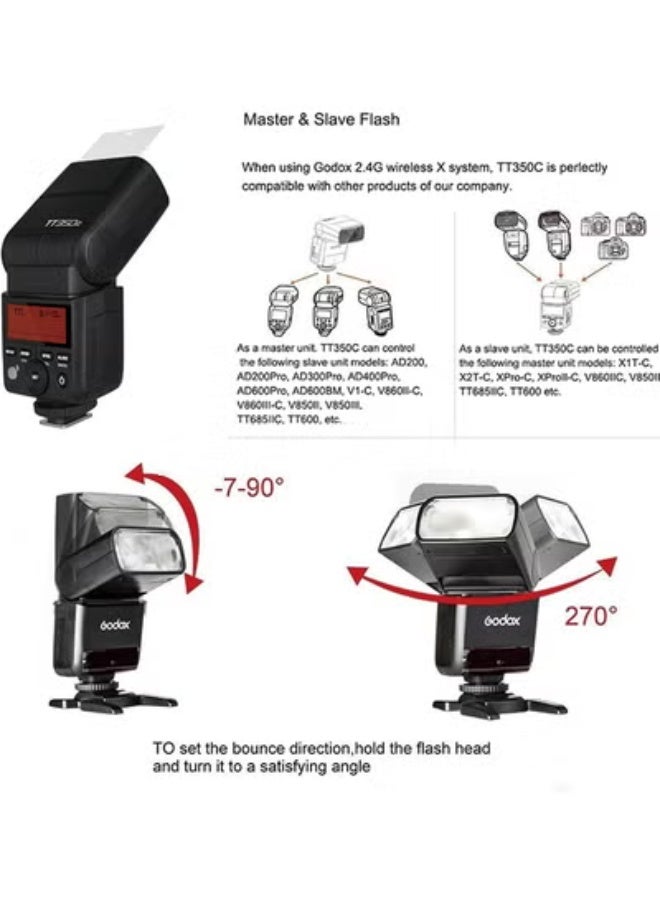Godox TT350C Flash for Canon Camera, 2.4G Wireless Speedlight Canon GN36 1/8000s HSS Speedlite, Mini Thinklite TTL Camera Flash Compatible for Canon Camera - Image 4